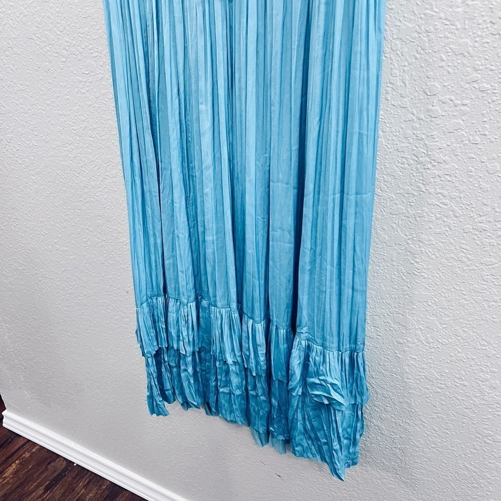 WHITE HOUSE BLACK MARKET TEAL BLUE SLEEVELESS PLEATED V NECK MIDI DRESS Size XS - Picture 4 of 11